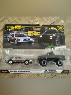 Back to the Future Silver DeLorean & Black 1987 Toyota Pickup Toy Car Set